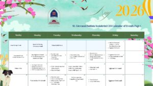 May 2026 Calendar of School Events at St. Giovanni Battista Scalabrini CES
